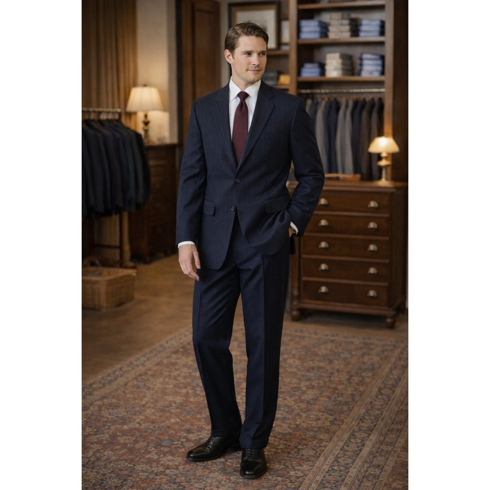 SOUTHWICK Jack Wood Ltd. Vintage Navy Pinstripe Suit‎ 2pc USA Union Made ACTWU